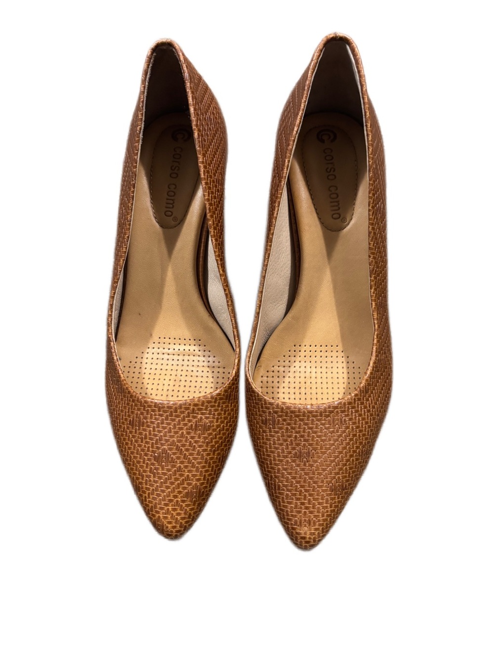 Corso Como Ryanna Brown Textured Block Heel Leather Pumps Pointed Toe Heels 7.5M